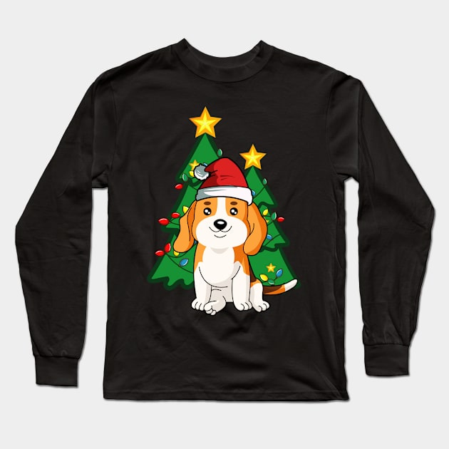 Cute Beagle Dog Christmas Holiday Santa Xmas Tree Winter Gift Long Sleeve T-Shirt by TheBeardComic